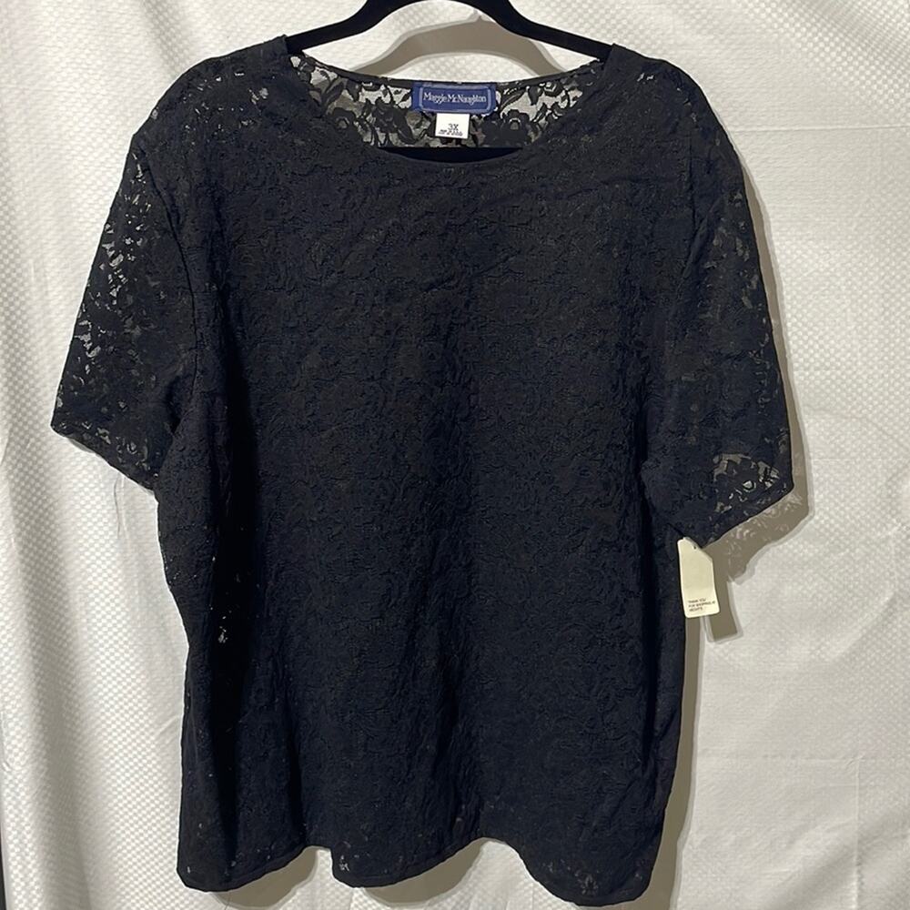 Maggie McNaughten 3x black lace boxy t shirt style dressy top nwt vintage 80’s